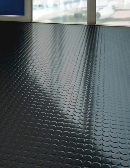 Suelo Caucho Rollo Círculos Negro 3 mm